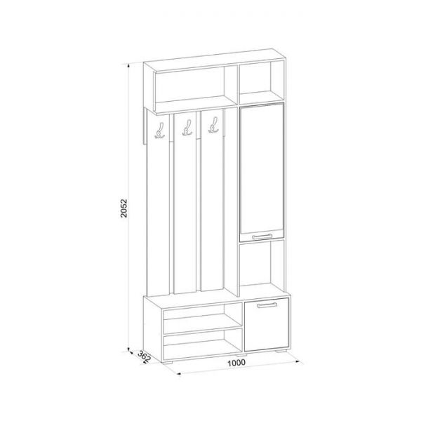 Прихожая Ивушка-23 1000х362х2052 Бодега тёмный/Бодега светлый