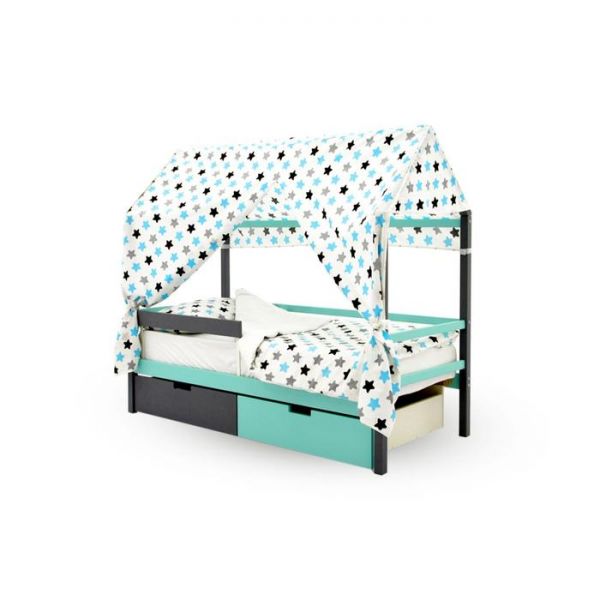 Крыша текстильная Бельмарко для кровати-домика Svogen звезды, графит, бирюза, серый