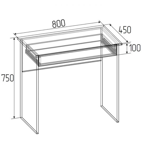 Стол компьютерный с ящиком, 800 ? 450 ? 750 мм, цвет белый