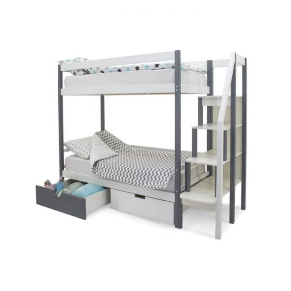 Детская двухъярусная кровать Бельмарко Svogen графит-белый