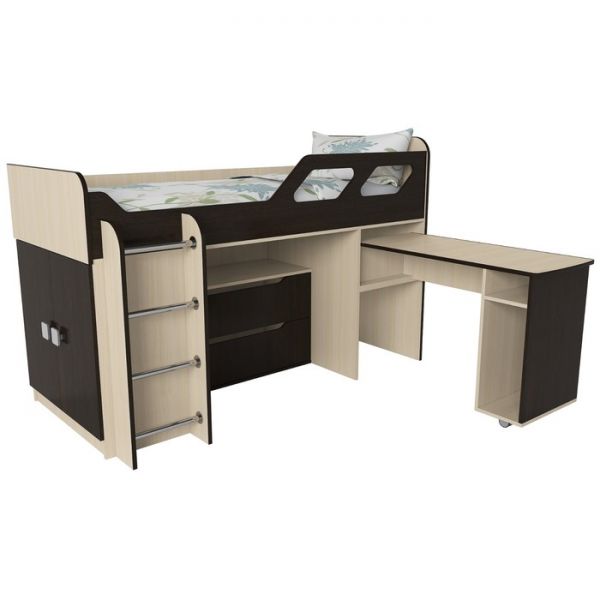 Кровать Вега 4 левый, 1950х1250х1260, Бодега светлый/Капучино