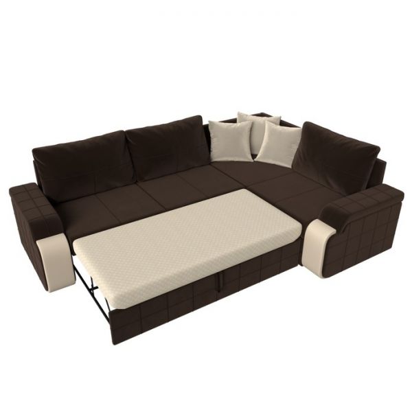 Угловой диван «Николь», механизм дельфин, микровельвет, правый угол, коричневый