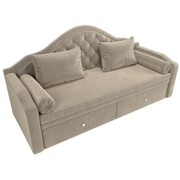 Прямой детский диван «Сойер», механизм выкатной, микровельвет, цвет бежевый