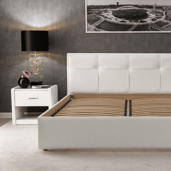 Кровать «Птичье гнездо» с ПМ, 1800 ? 2000, ортопед. основание, экокожа, взбитые сливки