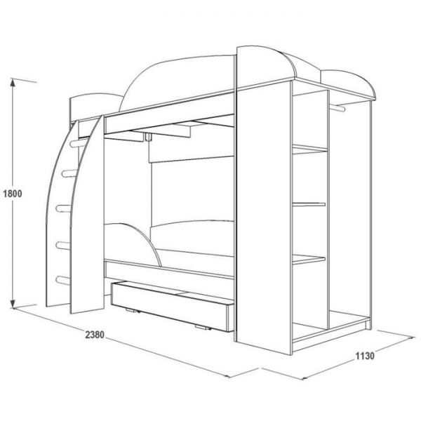 Двухъярусная кровать «Омега 4а», 800 ? 1900 мм, ЛДСП / МДФ, цвет млечный дуб / фиолет